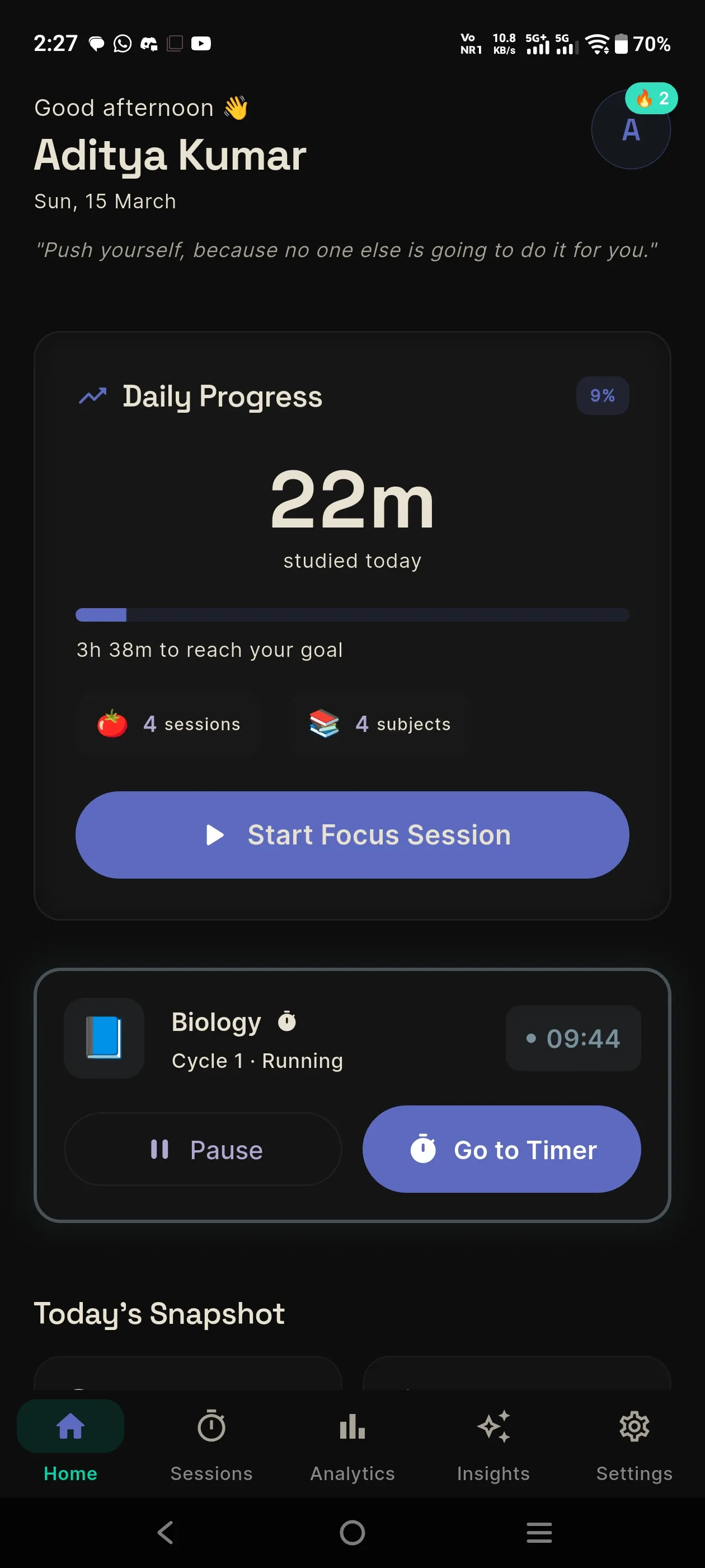 StudyTrackr home dashboard