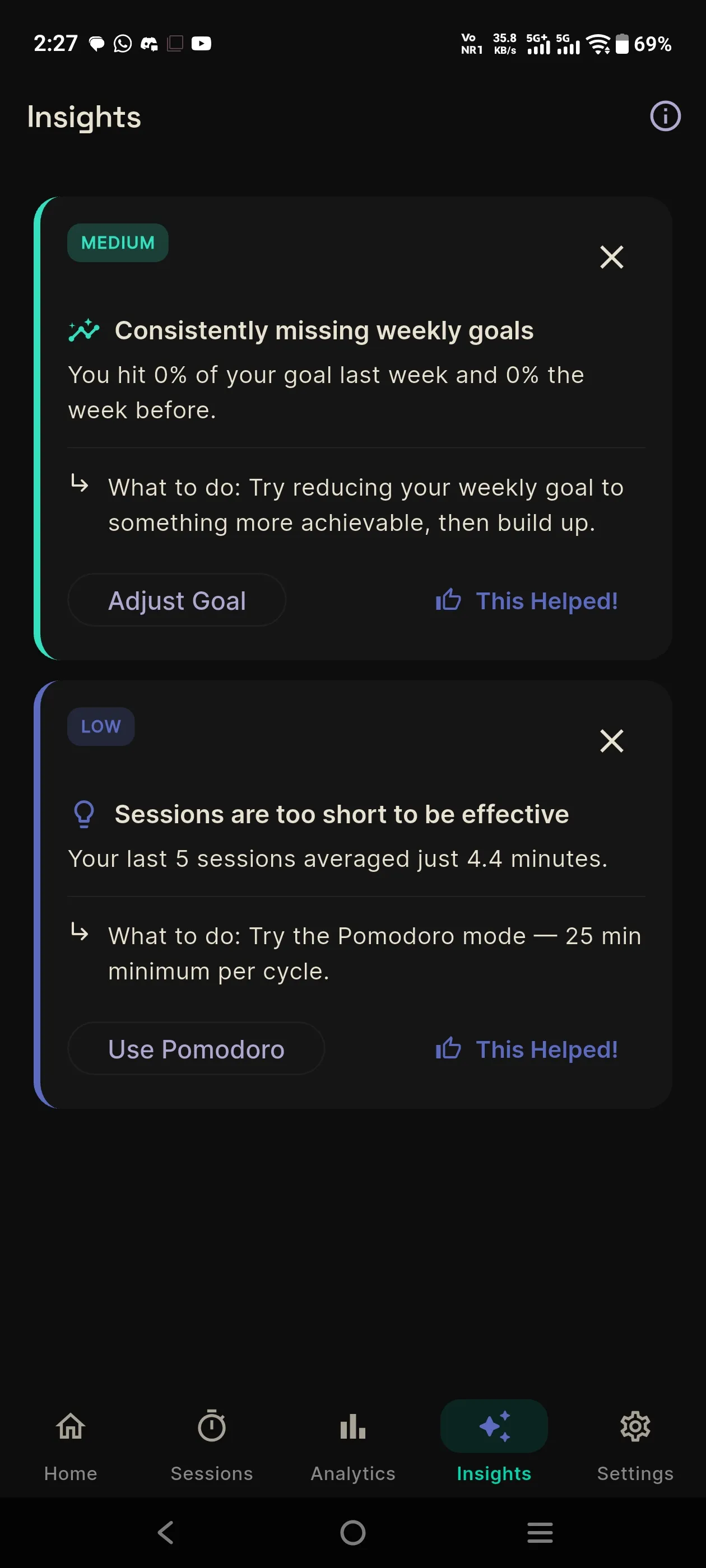 StudyTrackr AI insights cards